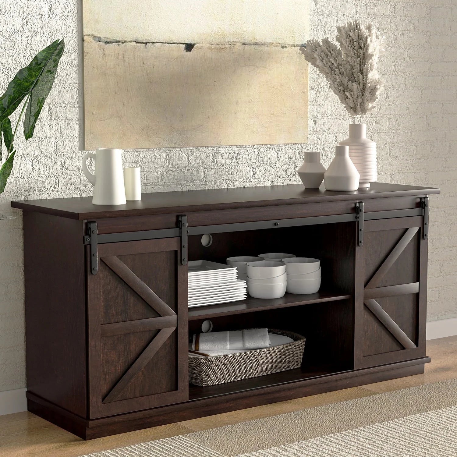 Homall TV Stand for 65 Inch TV, Storage Cabinet with Sliding Barn Door, Entertainment Center,Espresso