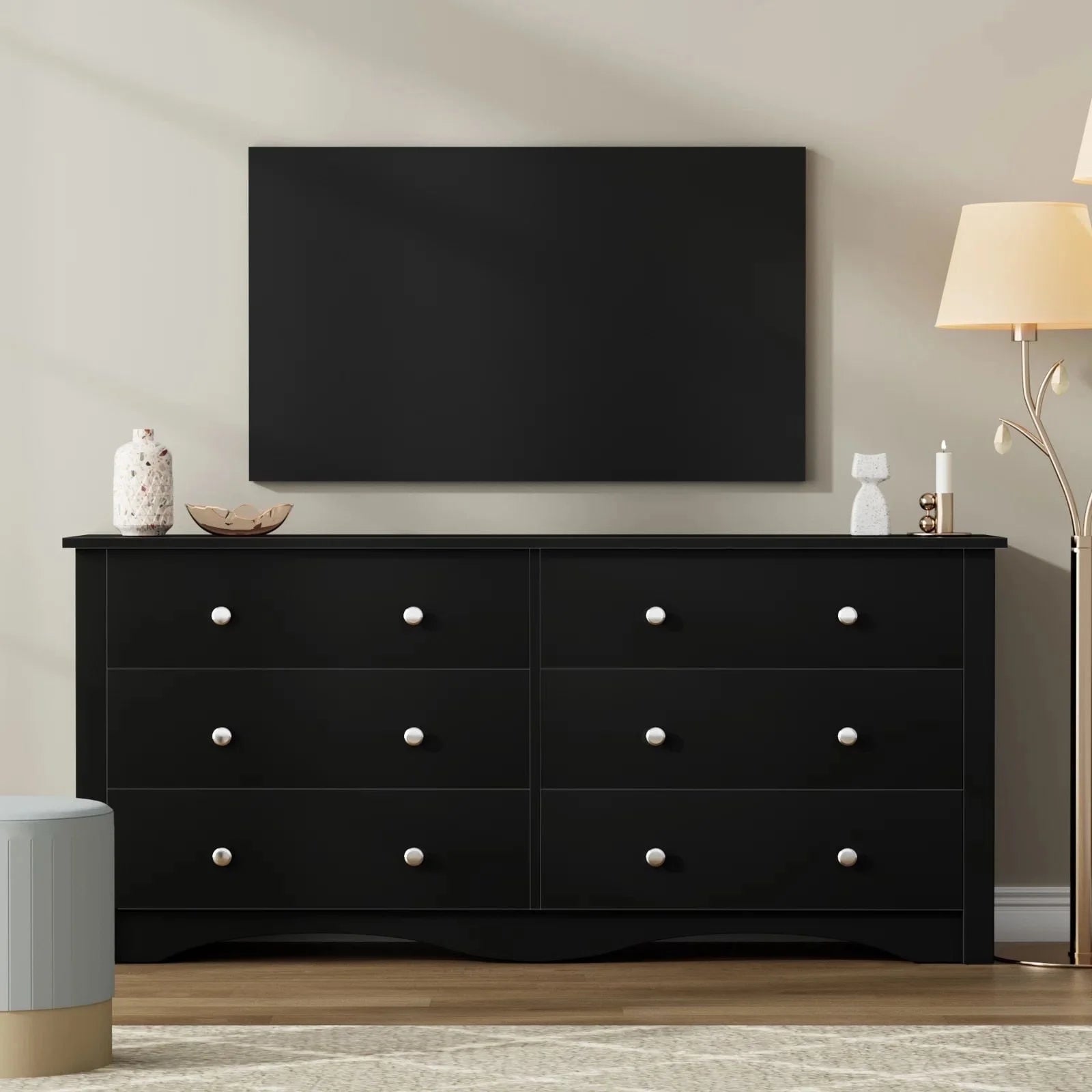 Homall 6 Drawer Dresser Furniture, Double Tier Storage Cabinet for Bedroom & Living Room, Black Finish