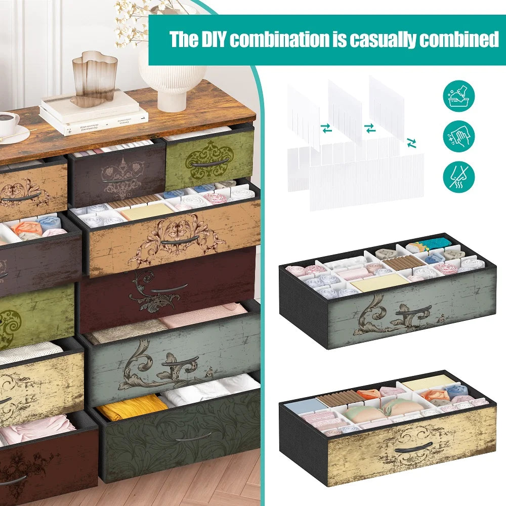 VASICAR Dresser for Bedroom with 12 Drawers, Tall Fabric Drawer Dresser, Chest of Drawers for Closet, Nursery, Bedside, Living Room, Entryway, Hallway (Pattern)