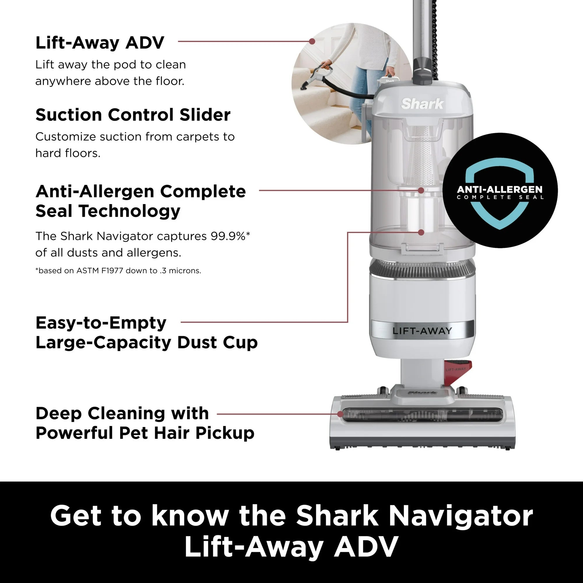 Shark® Upright Vacuum, Navigator® Advanced Lift-Away®, HEPA Filter