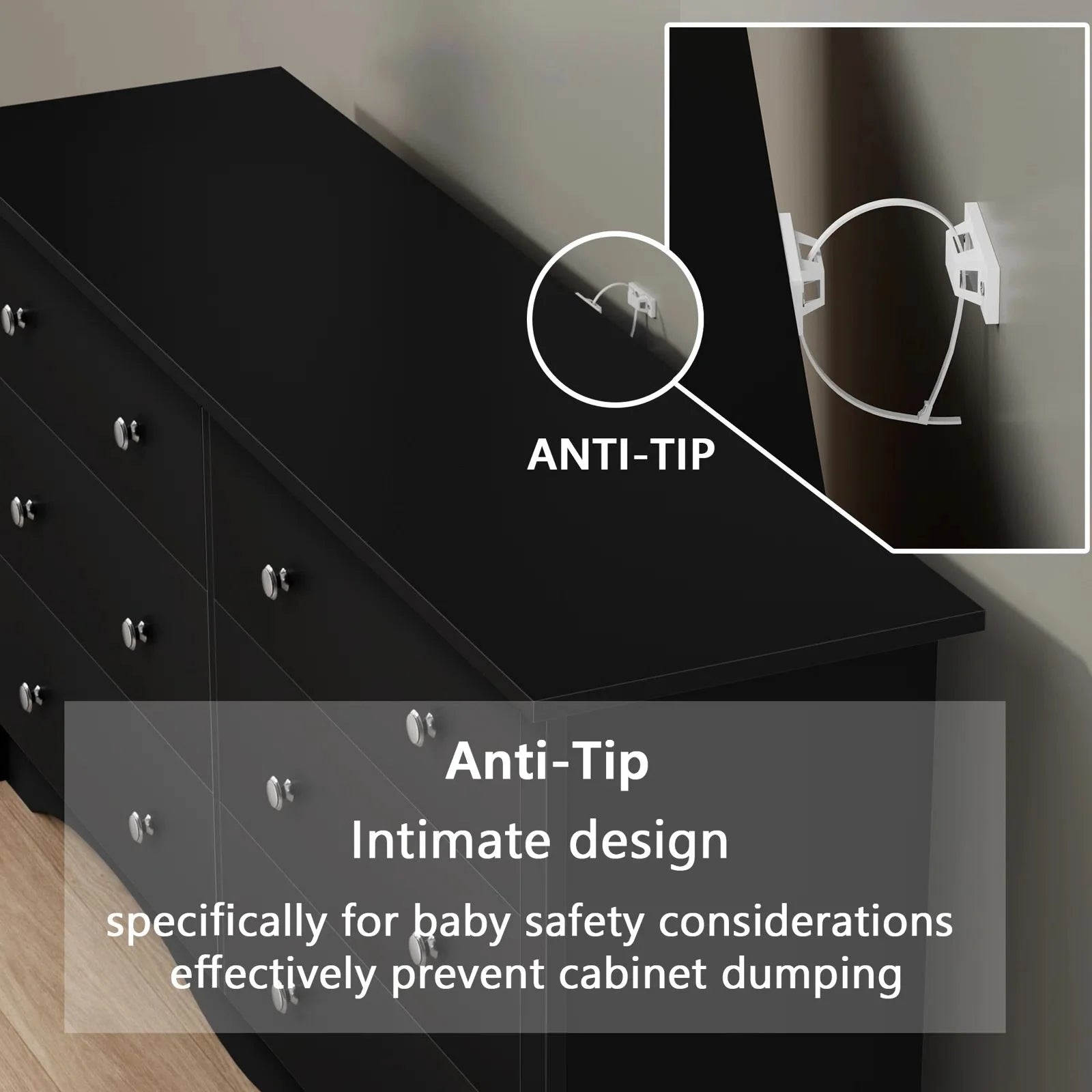 Homall 6 Drawer Dresser Furniture, Double Tier Storage Cabinet for Bedroom & Living Room, Black Finish