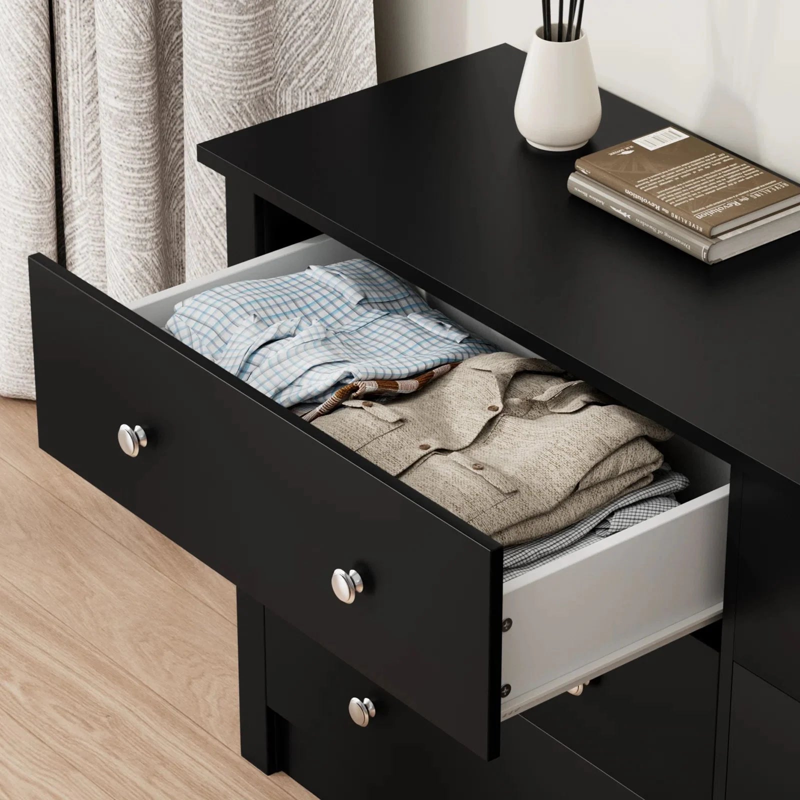 Homall 6 Drawer Dresser Furniture, Double Tier Storage Cabinet for Bedroom & Living Room, Black Finish
