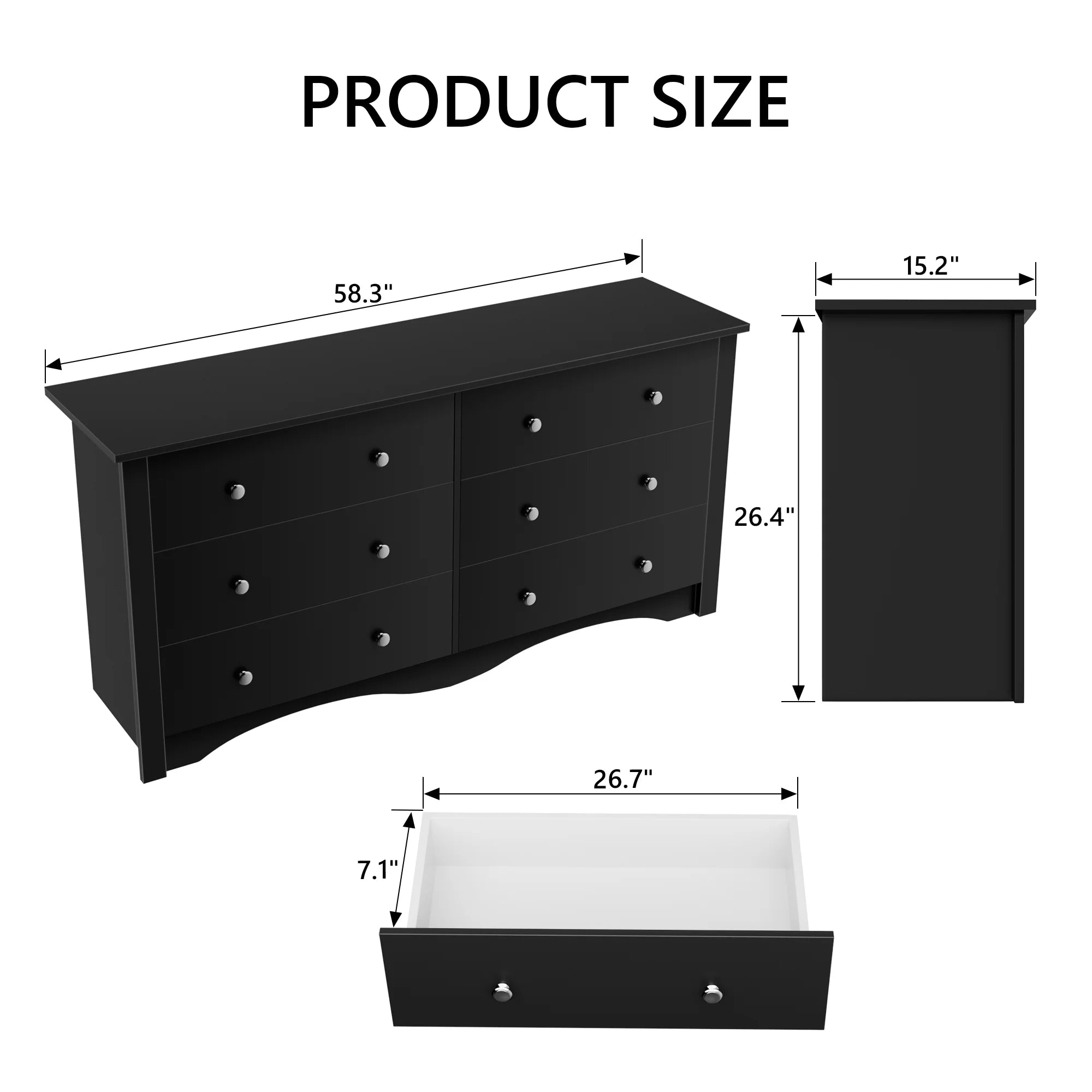 Homall 6 Drawer Dresser Furniture, Double Tier Storage Cabinet for Bedroom & Living Room, Black Finish