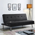 Alden Design 66" Modern Fabric Convertible Futon Sofa Bed with USB, Charcoal