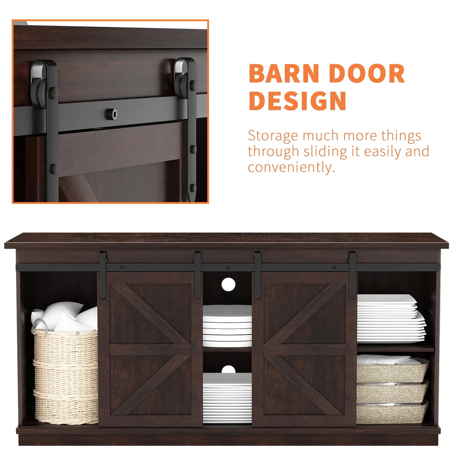 Homall TV Stand for 65 Inch TV, Storage Cabinet with Sliding Barn Door, Entertainment Center,Espresso