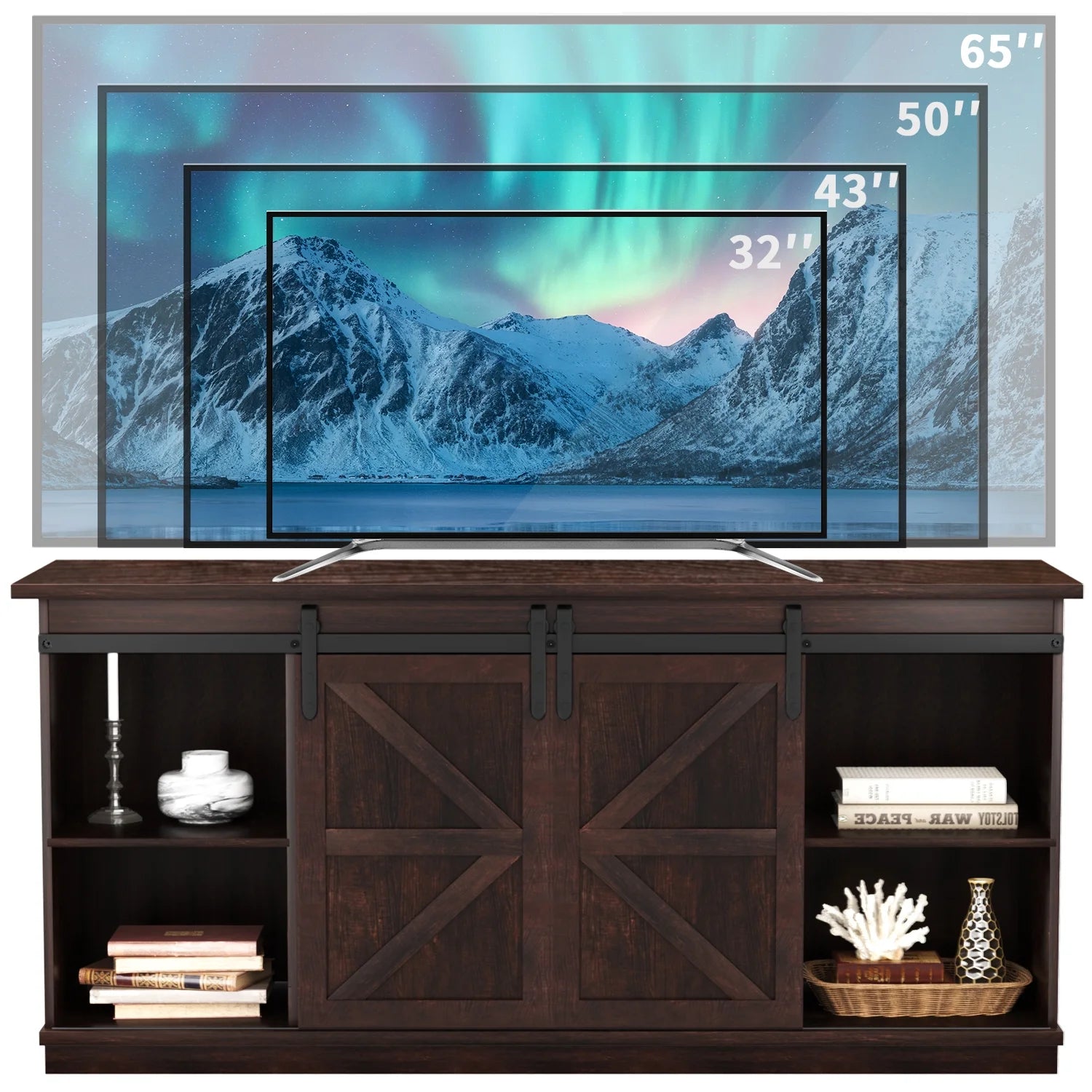 Homall TV Stand for 65 Inch TV, Storage Cabinet with Sliding Barn Door, Entertainment Center,Espresso