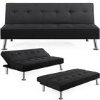 Alden Design 66" Modern Fabric Convertible Futon Sofa Bed with USB, Charcoal