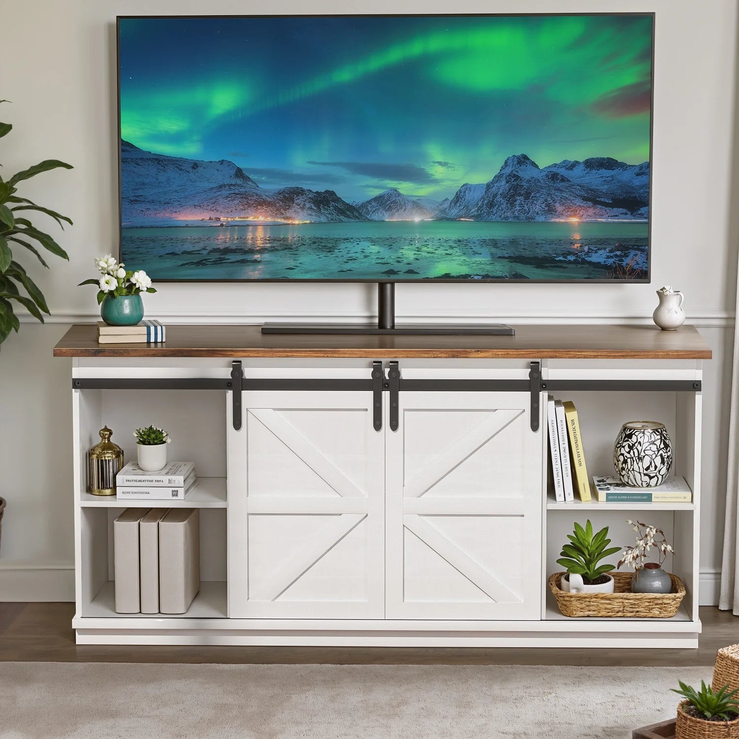 Homall TV Stand for 65 Inch TV, Storage Cabinet with Sliding Barn Door, Entertainment Center,Espresso