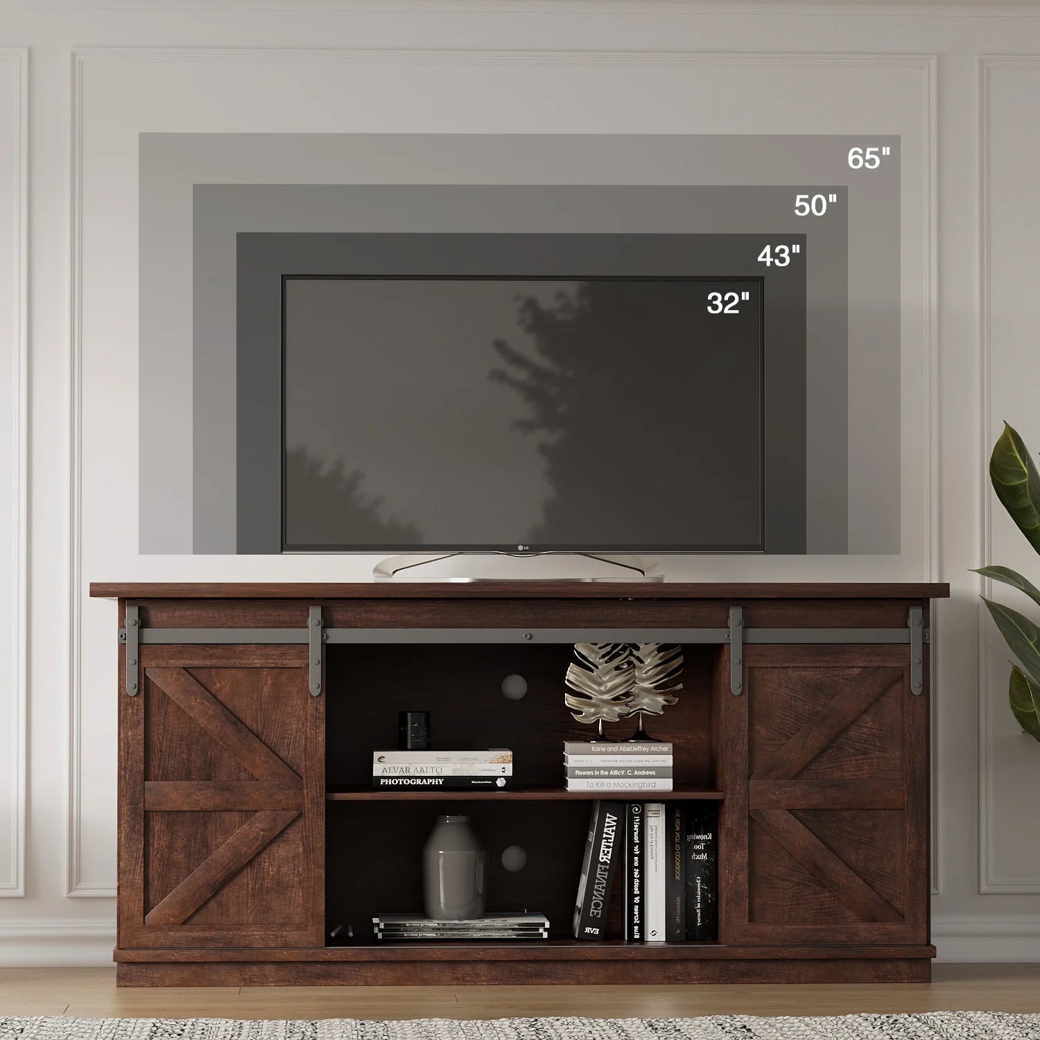 Homall TV Stand for 65 Inch TV, Storage Cabinet with Sliding Barn Door, Entertainment Center,Espresso