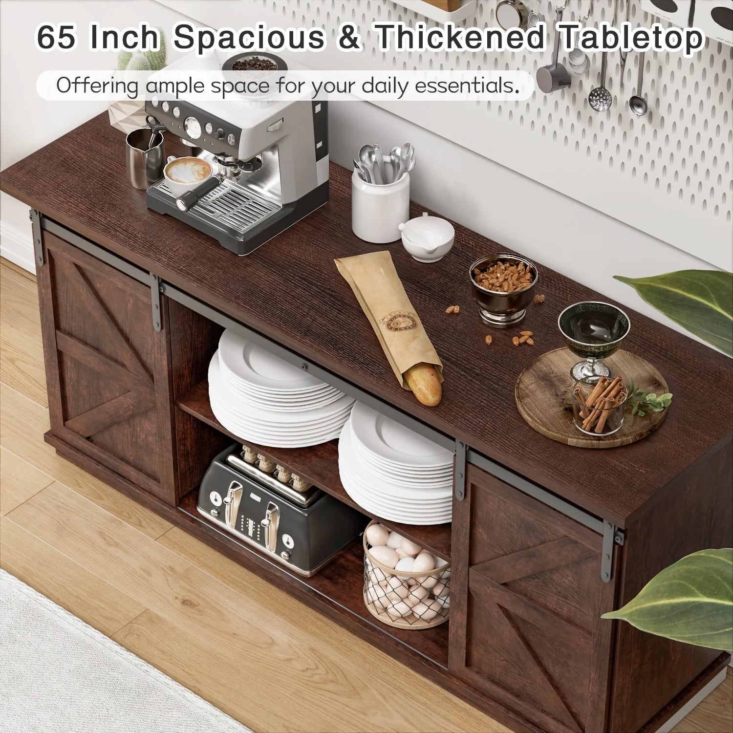 Homall TV Stand for 65 Inch TV, Storage Cabinet with Sliding Barn Door, Entertainment Center,Espresso
